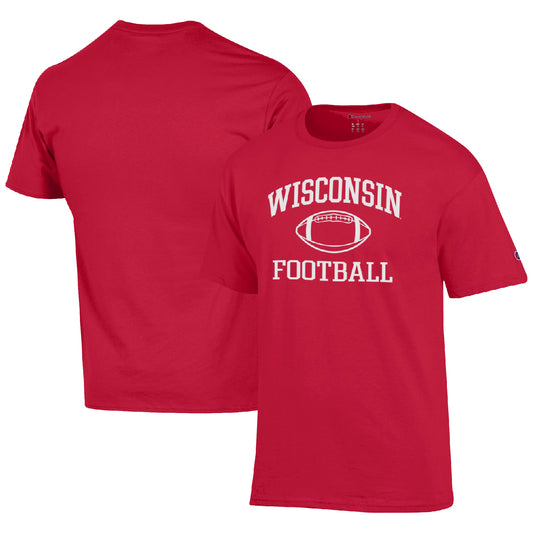 Men's Champion Red Wisconsin Badgers Football Icon  T-Shirt