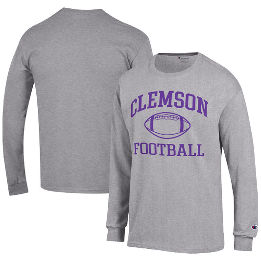 Men's Champion Heather Gray Clemson Tigers Football Icon Long Sleeve T-Shirt