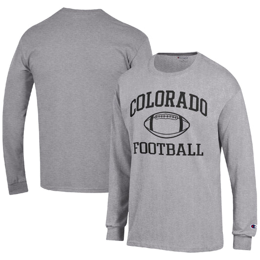 Men's Champion Heather Gray Colorado Buffaloes Football Icon Long Sleeve T-Shirt