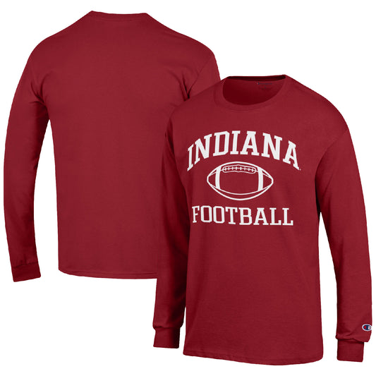 Men's Champion Crimson Indiana Hoosiers Football Icon Long Sleeve T-Shirt