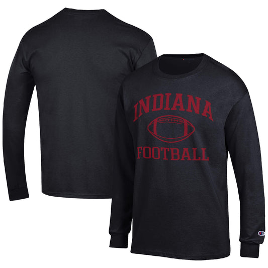 Men's Champion Black Indiana Hoosiers Football Icon Long Sleeve T-Shirt