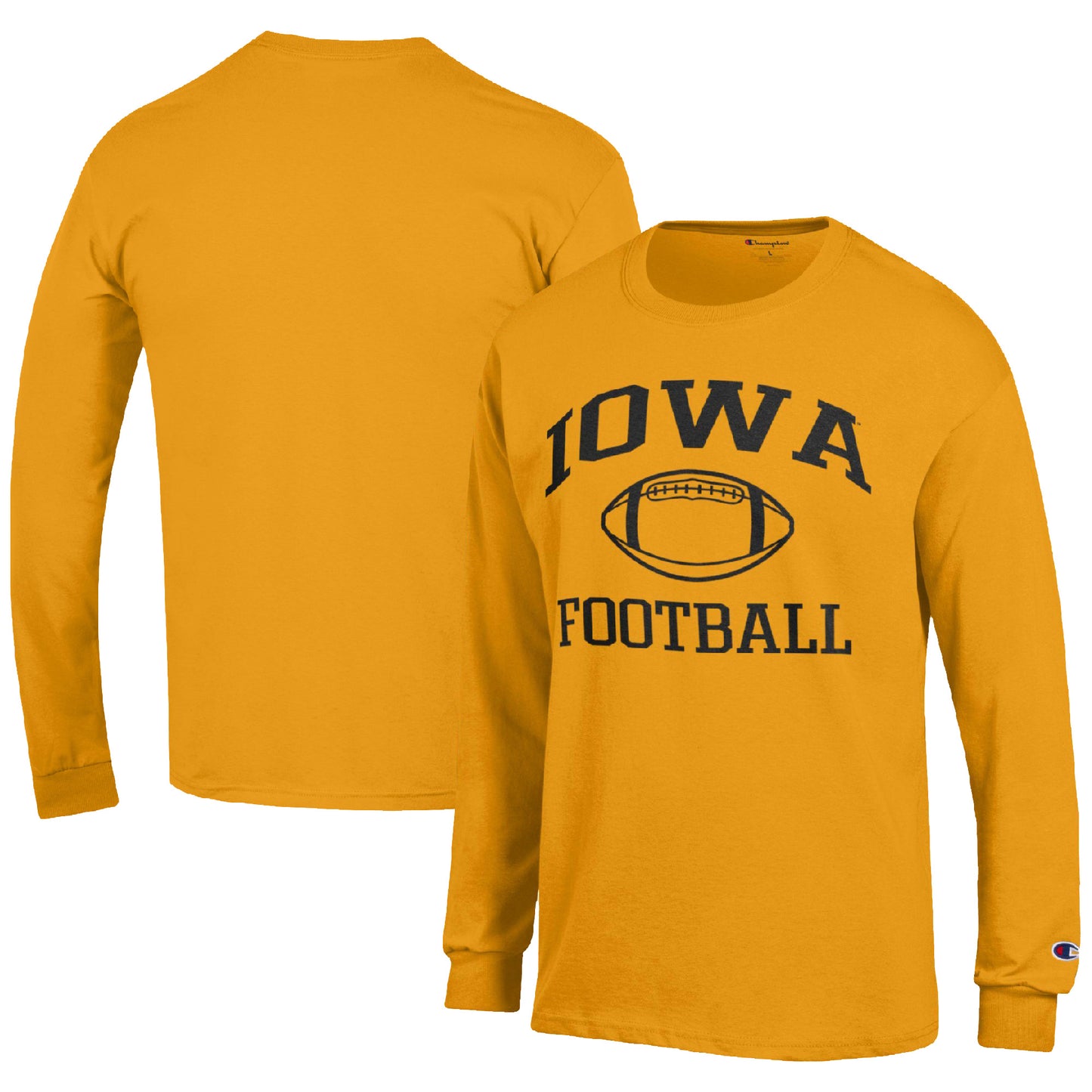 Men's Champion Gold Iowa Hawkeyes Football Icon Long Sleeve T-Shirt