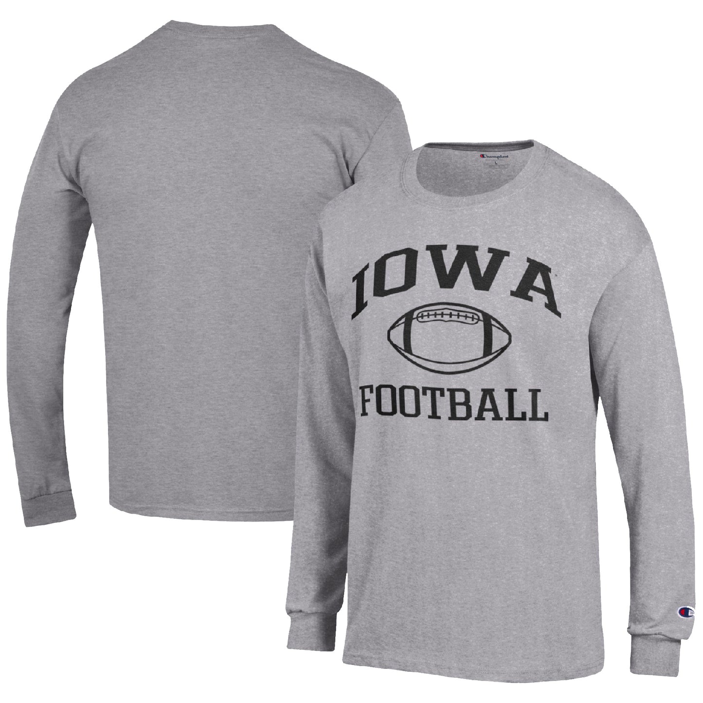 Men's Champion Heather Gray Iowa Hawkeyes Football Icon Long Sleeve T-Shirt