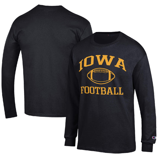 Men's Champion Black Iowa Hawkeyes Football Icon Long Sleeve T-Shirt