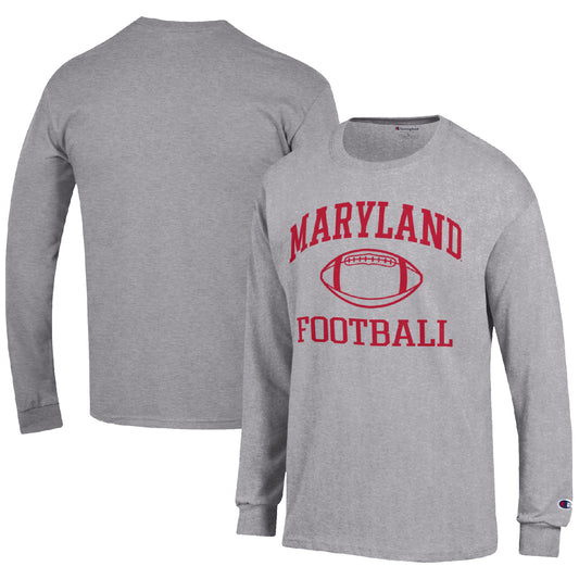 Men's Champion Heather Gray Maryland Terrapins Football Icon Long Sleeve T-Shirt