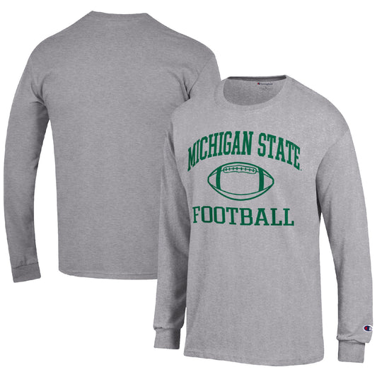 Men's Champion Heather Gray Michigan State Spartans Football Icon Long Sleeve T-Shirt