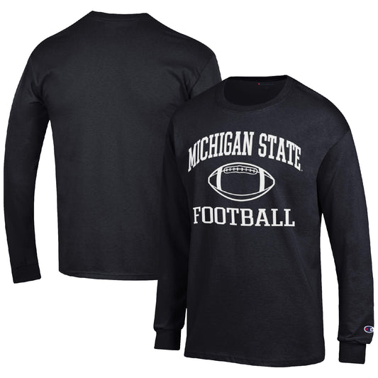 Men's Champion Black Michigan State Spartans Football Icon Long Sleeve T-Shirt