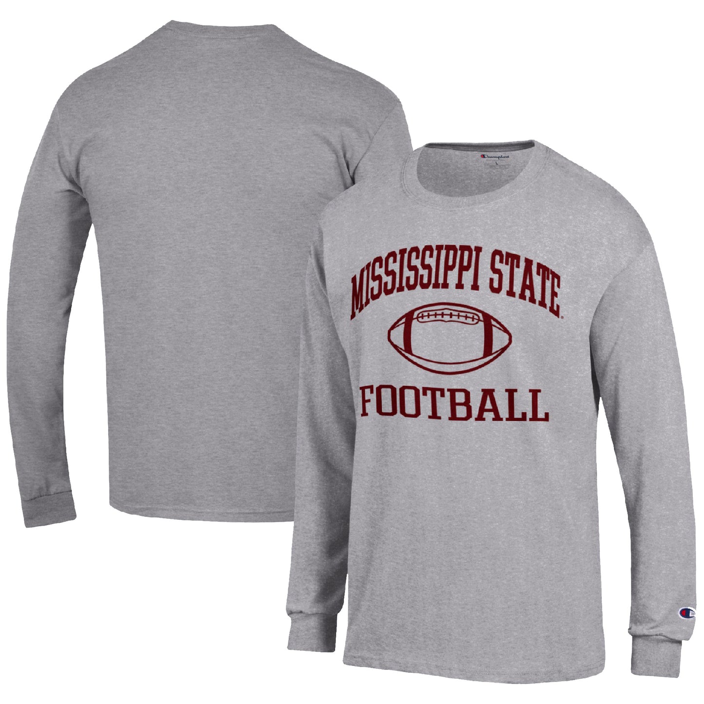 Men's Champion Heather Gray Mississippi State Bulldogs Football Icon Long Sleeve T-Shirt