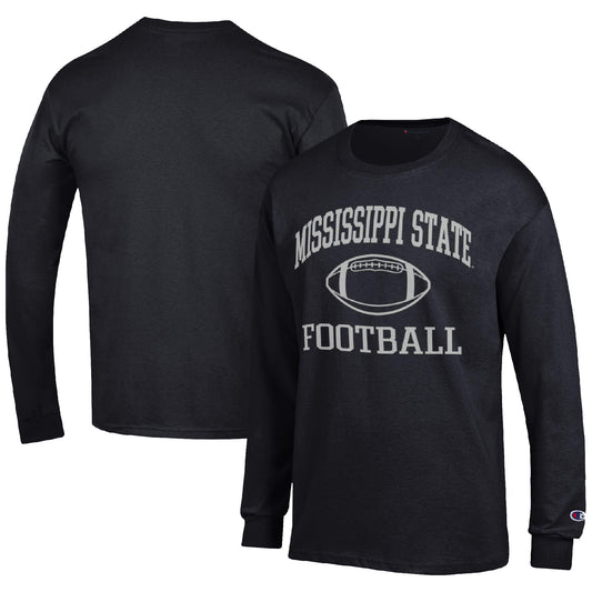 Men's Champion Black Mississippi State Bulldogs Football Icon Long Sleeve T-Shirt