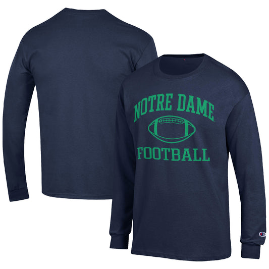 Men's Champion Navy Notre Dame Fighting Irish Football Icon Long Sleeve T-Shirt