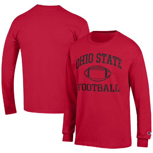 Men's Champion Scarlet Ohio State Buckeyes Football Icon Long Sleeve T-Shirt