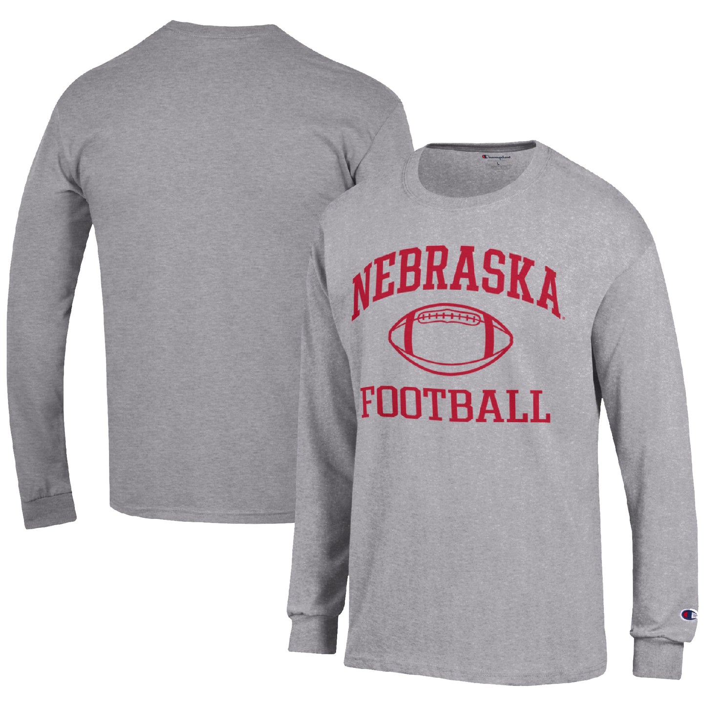 Men's Champion Heather Gray Nebraska Huskers Football Icon Long Sleeve T-Shirt