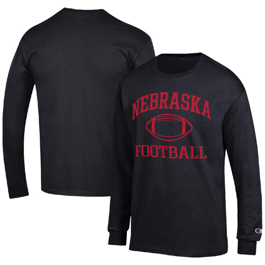 Men's Champion Black Nebraska Huskers Football Icon Long Sleeve T-Shirt