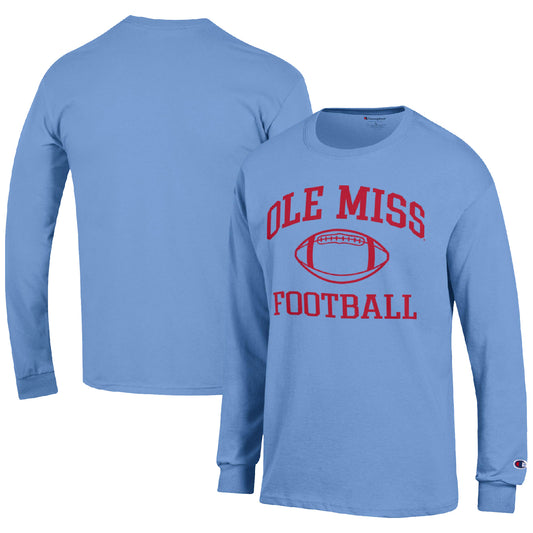 Men's Champion Powder Blue Ole Miss Rebels Football Icon Long Sleeve T-Shirt