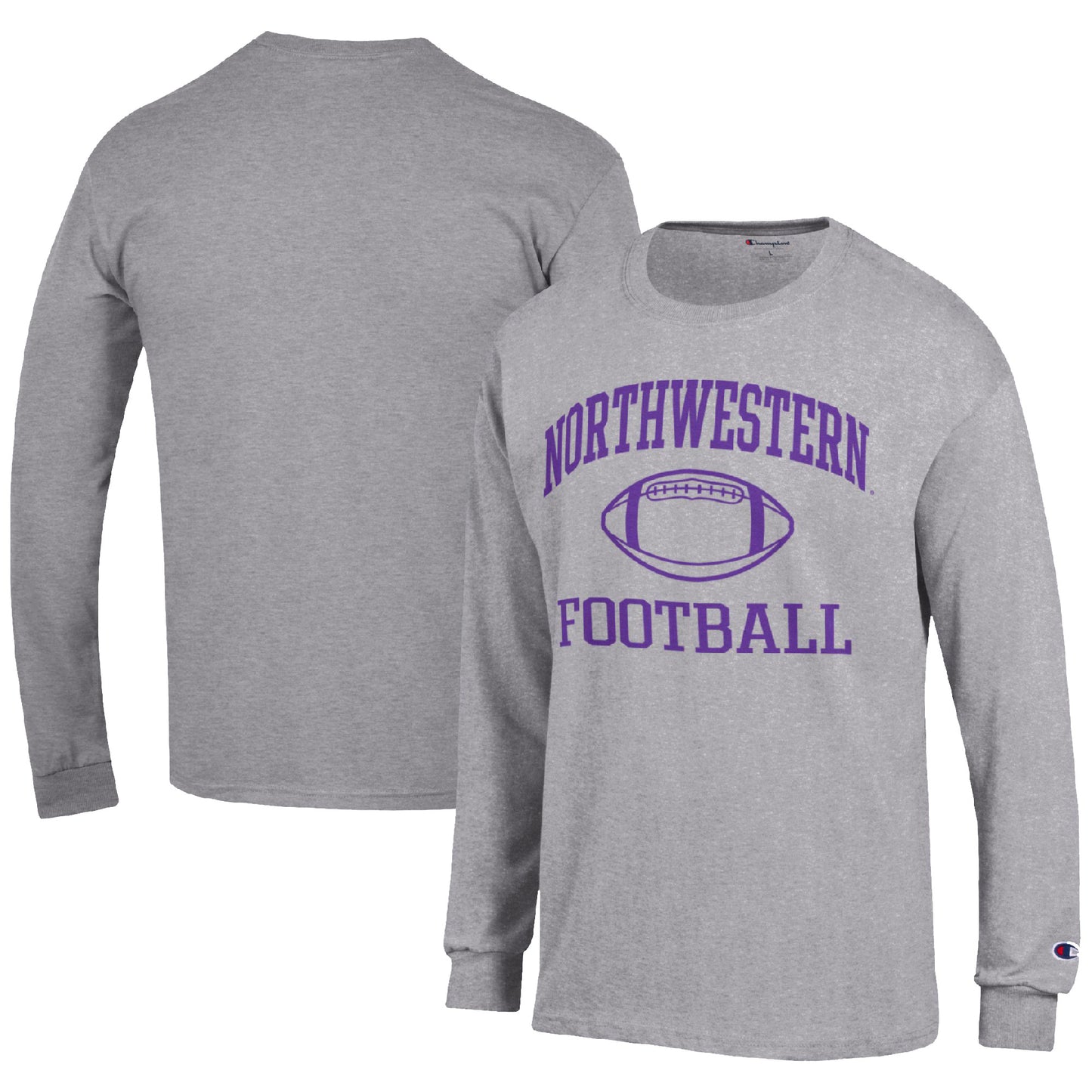 Men's Champion Heather Gray Northwestern Wildcats Football Icon Long Sleeve T-Shirt