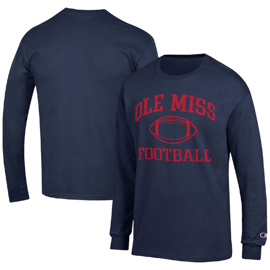 Men's Champion Navy Ole Miss Rebels Football Icon Long Sleeve T-Shirt