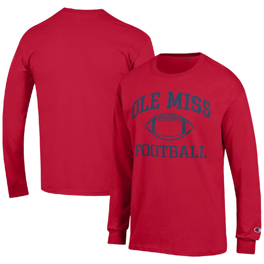 Men's Champion Red Ole Miss Rebels Football Icon Long Sleeve T-Shirt