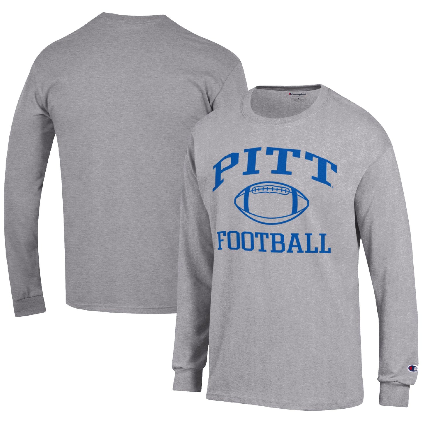 Men's Champion Heather Gray Pitt Panthers Football Icon Long Sleeve T-Shirt