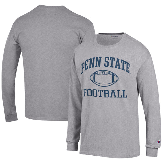 Men's Champion Heather Gray Penn State Nittany Lions Football Icon Long Sleeve T-Shirt