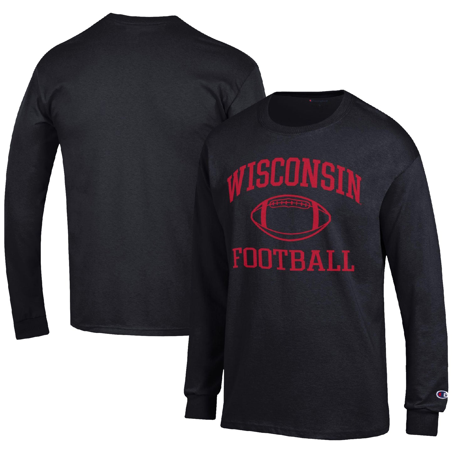 Men's Champion Black Wisconsin Badgers Football Icon Long Sleeve T-Shirt