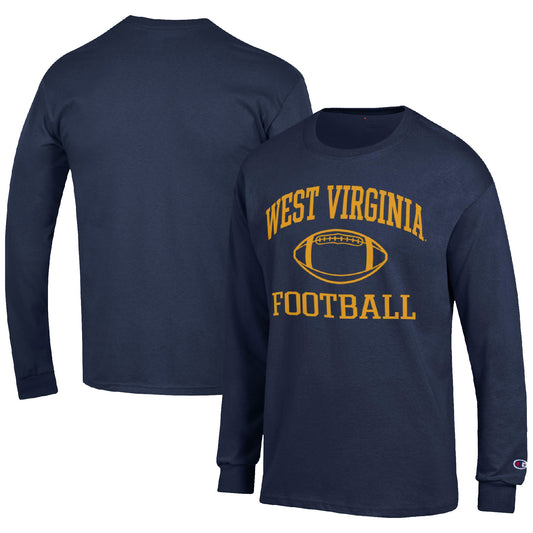 Men's Champion Navy West Virginia Mountaineers Football Icon Long Sleeve T-Shirt