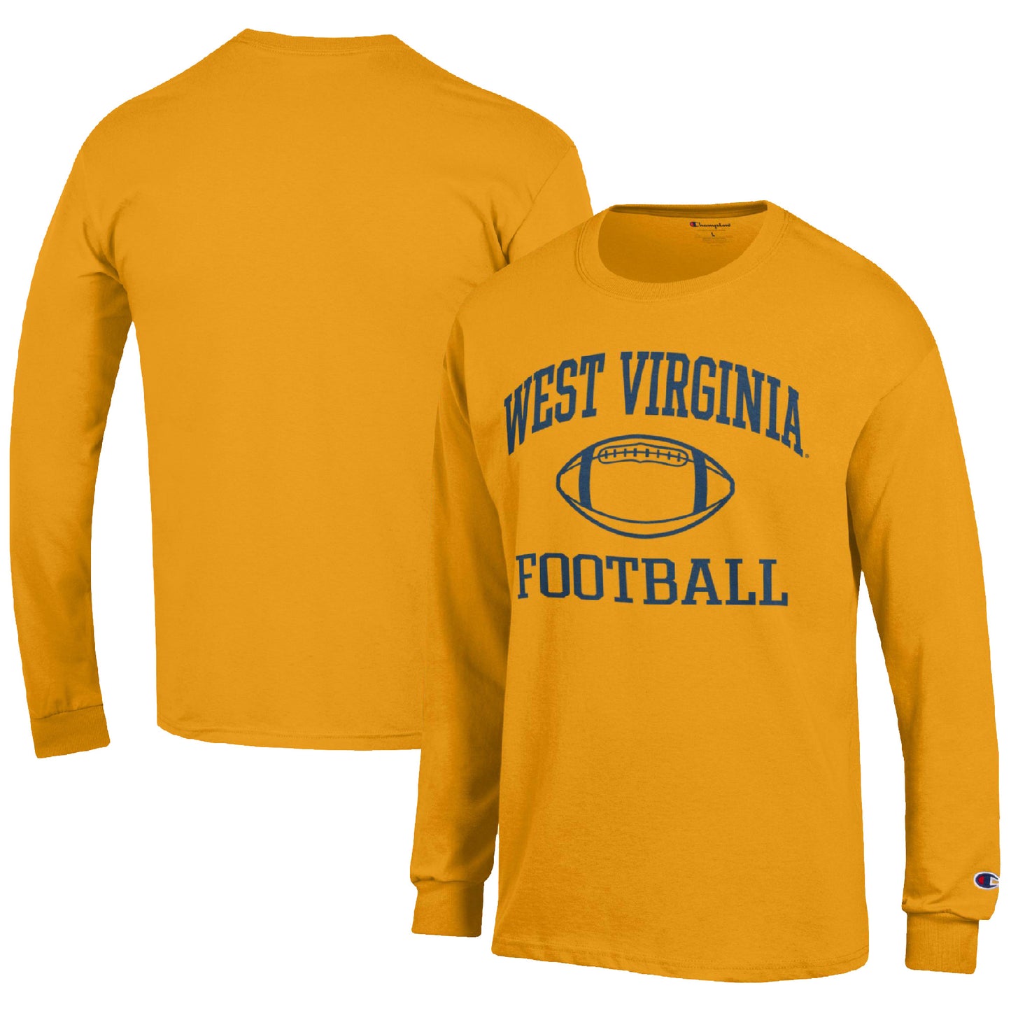 Men's Champion Gold West Virginia Mountaineers Football Icon Long Sleeve T-Shirt