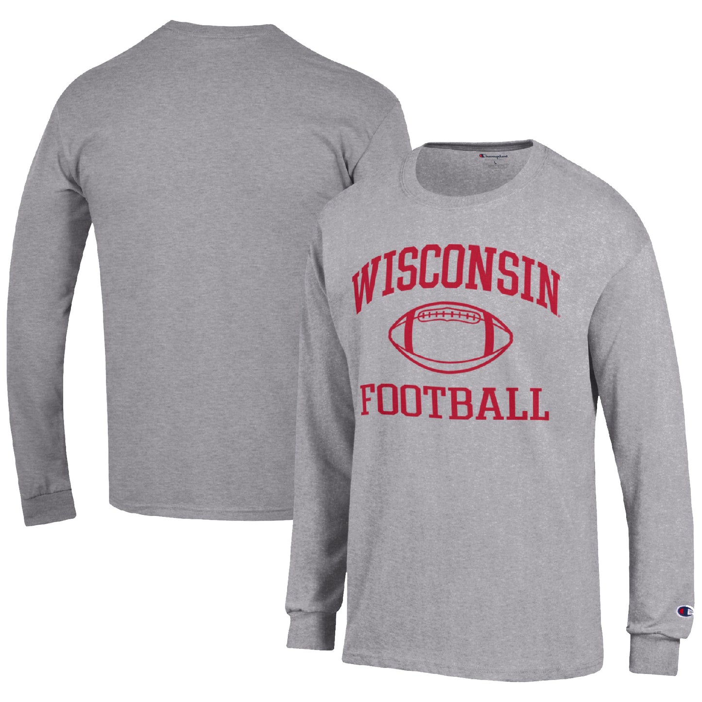 Men's Champion Heather Gray Wisconsin Badgers Football Icon Long Sleeve T-Shirt