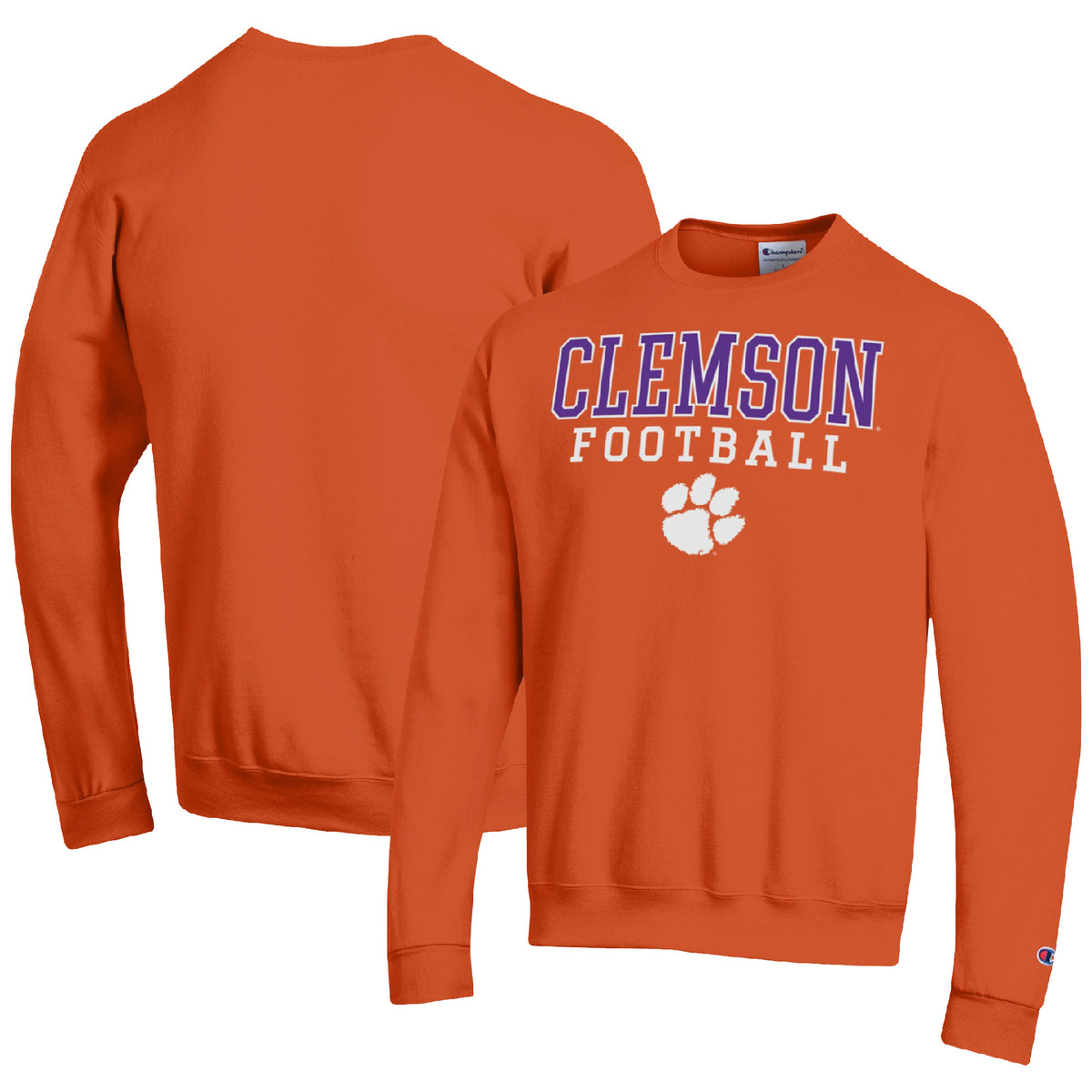 Men's Champion Orange Clemson Tigers Football Stacked Pullover Sweatshirt