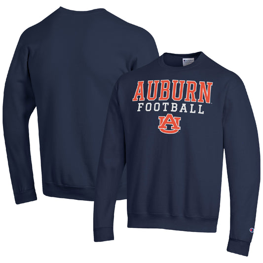 Men's Champion Navy Auburn Tigers Football Stacked Pullover Sweatshirt