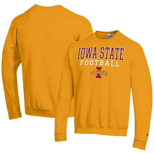 Men's Champion Gold Iowa State Cyclones Football Stacked Pullover Sweatshirt