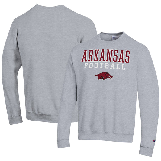 Men's Champion Heather Gray Arkansas Razorbacks Football Stacked Pullover Sweatshirt