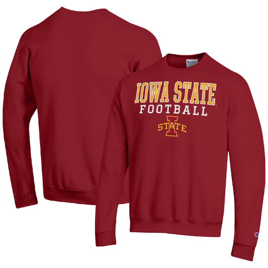 Men's Champion Cardinal Iowa State Cyclones Football Stacked Pullover Sweatshirt