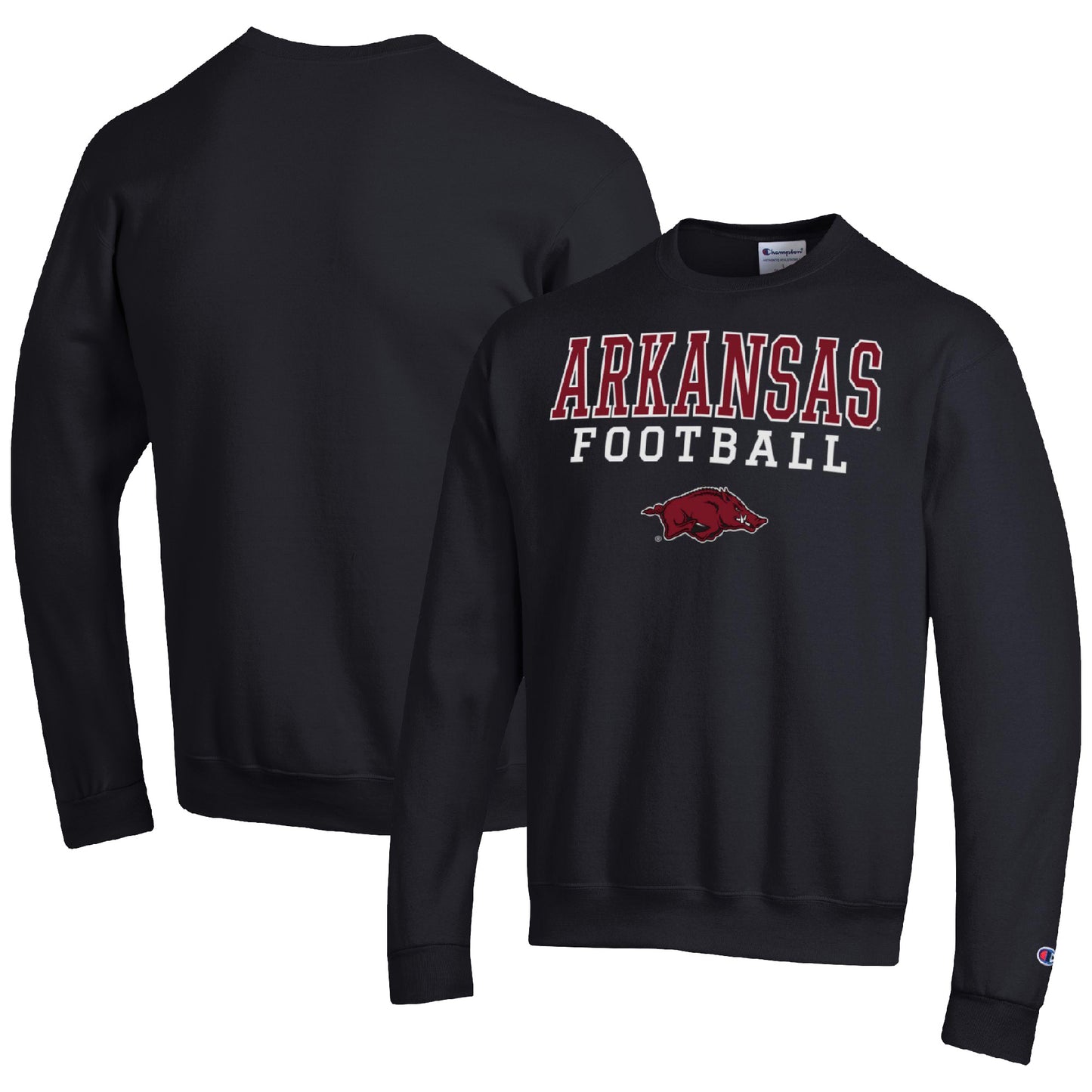 Men's Champion Black Arkansas Razorbacks Football Stacked Pullover Sweatshirt