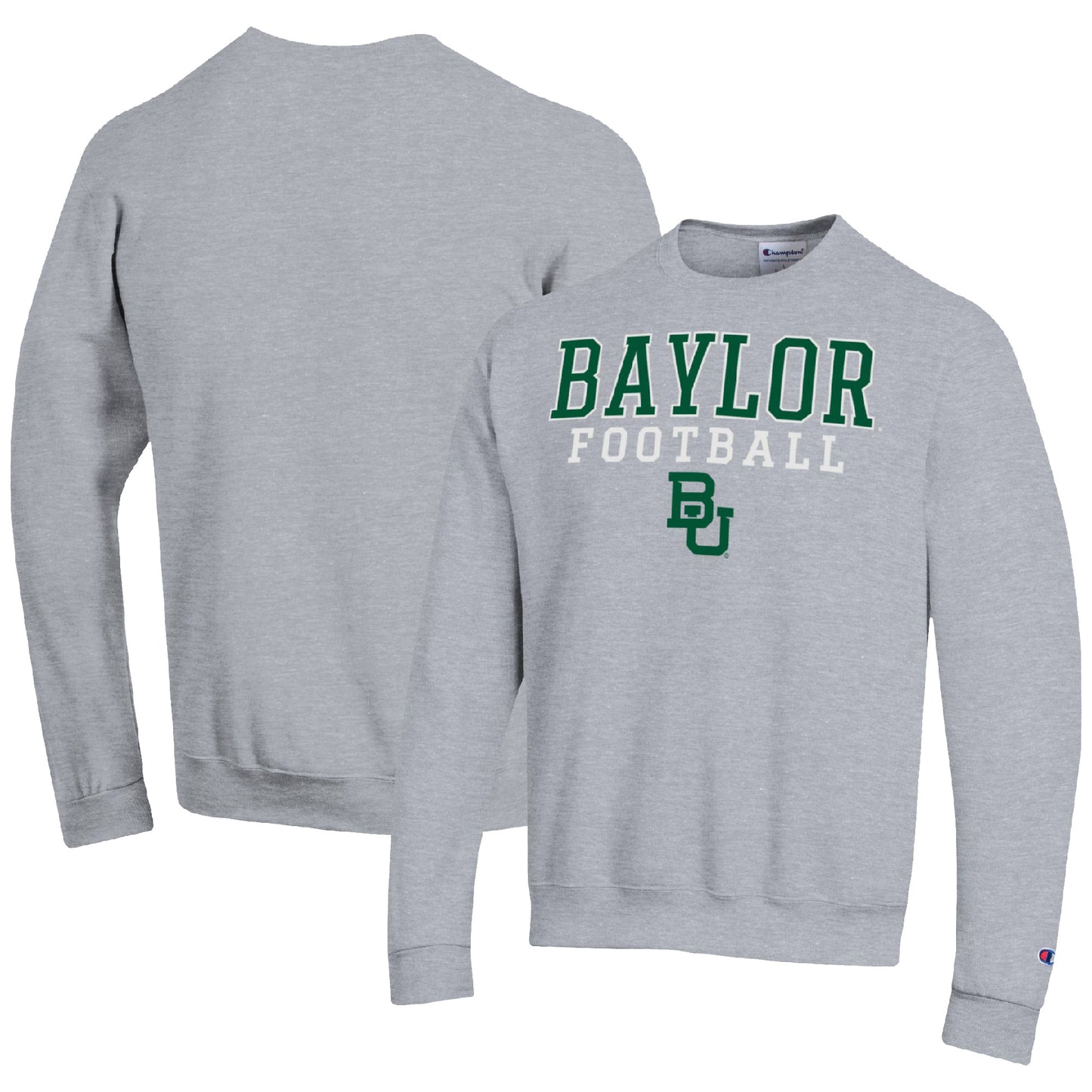 Men's Champion Heather Gray Baylor Bears Football Stacked Pullover Sweatshirt