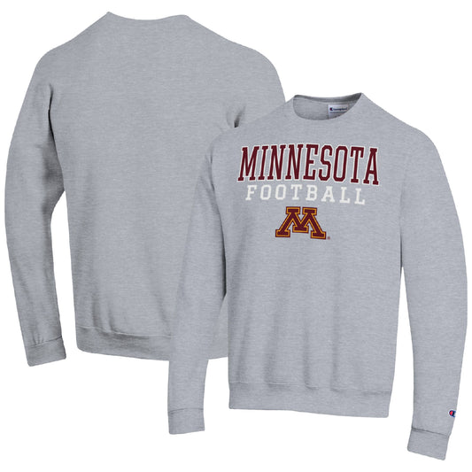 Men's Champion Heather Gray Minnesota Golden Gophers Football Stacked Pullover Sweatshirt