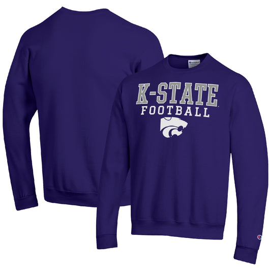 Men's Champion Purple Kansas State Wildcats Football Stacked Pullover Sweatshirt