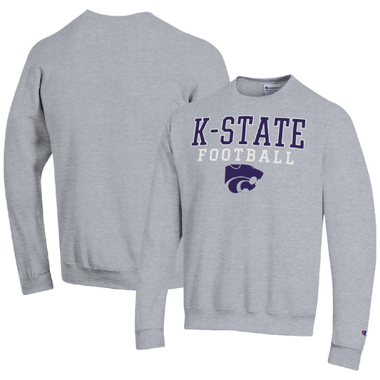 Men's Champion Heather Gray Kansas State Wildcats Football Stacked Pullover Sweatshirt