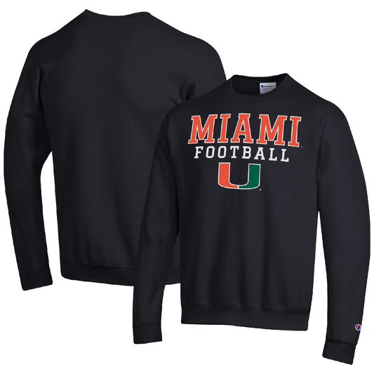 Men's Champion Black Miami Hurricanes Football Stacked Pullover Sweatshirt