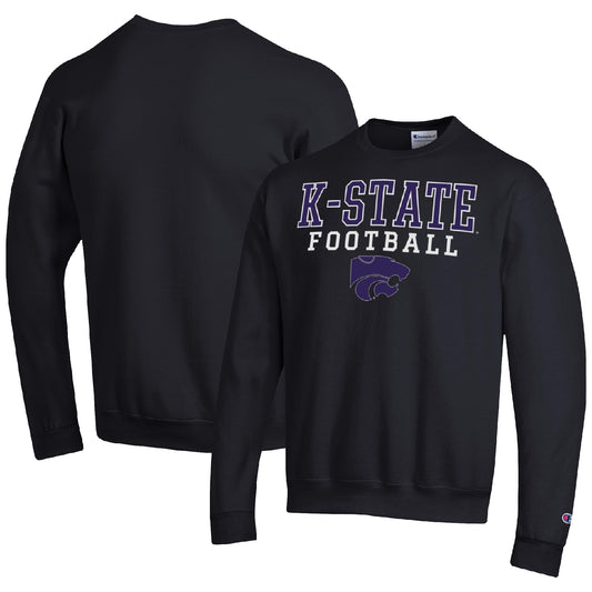 Men's Champion Black Kansas State Wildcats Football Stacked Pullover Sweatshirt