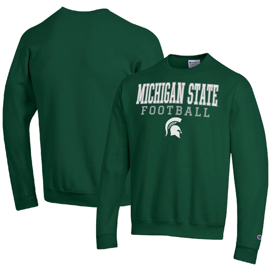 Men's Champion Green Michigan State Spartans Football Stacked Pullover Sweatshirt