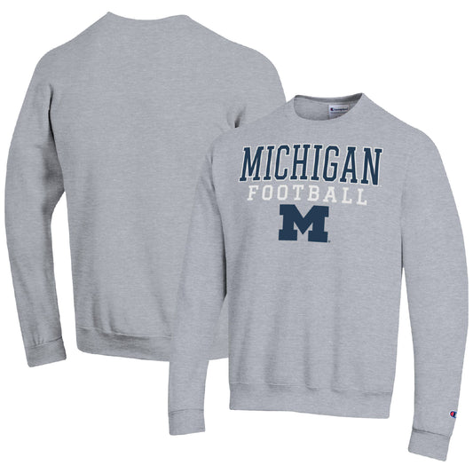 Men's Champion Heather Gray Michigan Wolverines Football Stacked Pullover Sweatshirt
