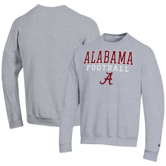 Men's Champion Heather Gray Alabama Crimson Tide Football Stacked Pullover Sweatshirt