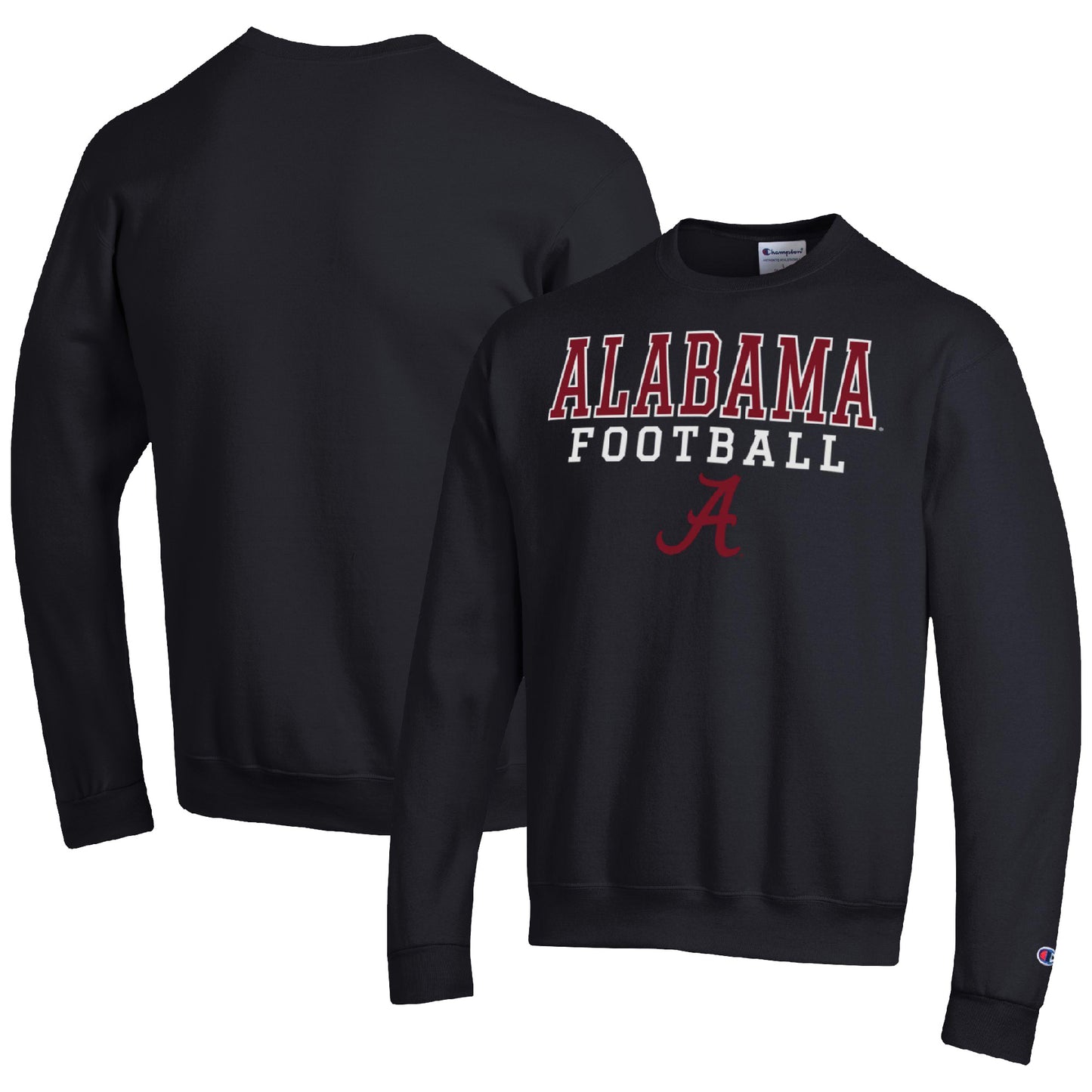 Men's Champion Black Alabama Crimson Tide Football Stacked Pullover Sweatshirt