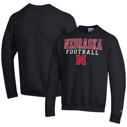 Men's Champion Black Nebraska Huskers Football Stacked Pullover Sweatshirt