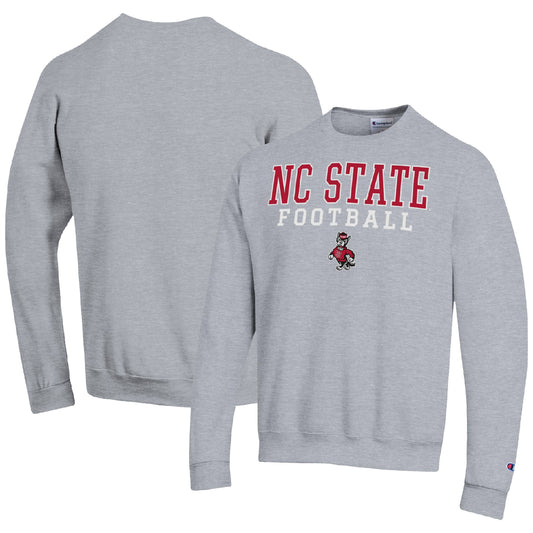 Men's Champion Heather Gray NC State Wolfpack Football Stacked Pullover Sweatshirt