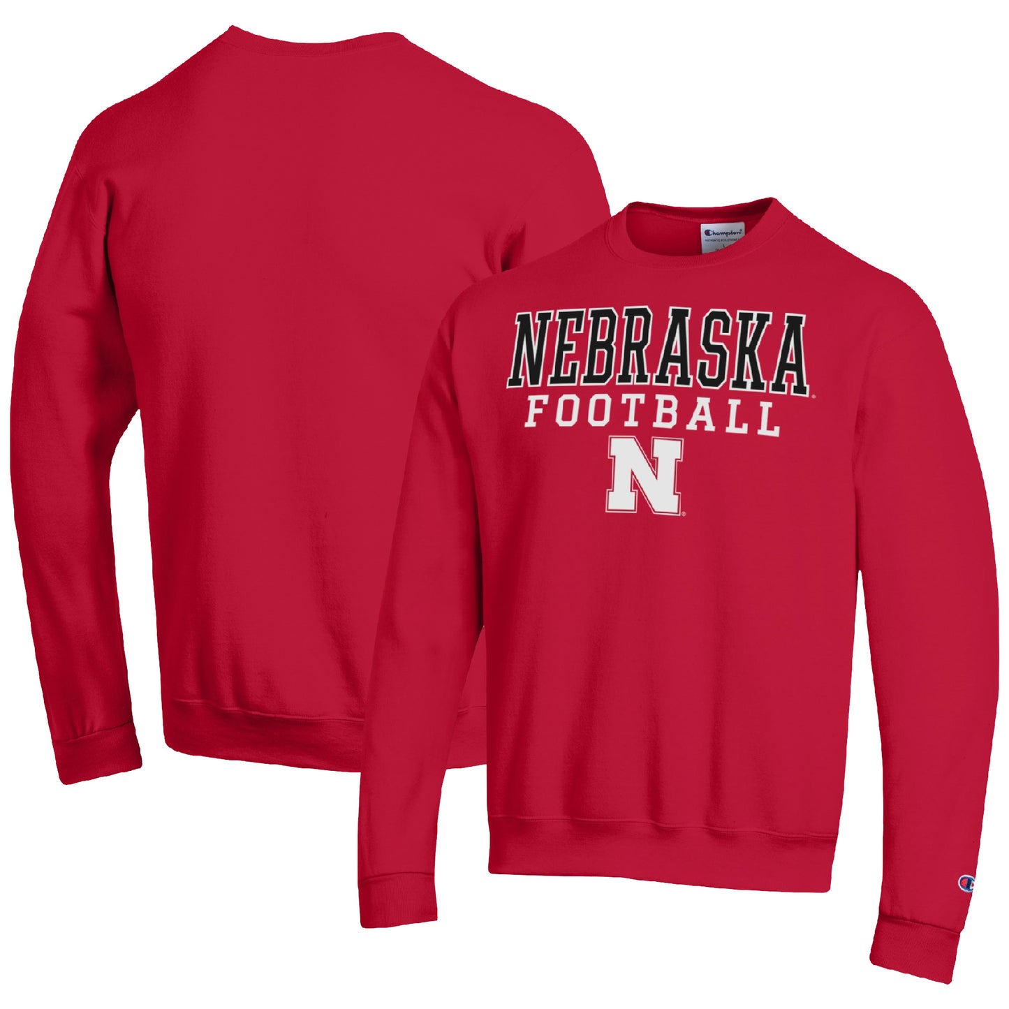 Men's Champion Scarlet Nebraska Huskers Football Stacked Pullover Sweatshirt