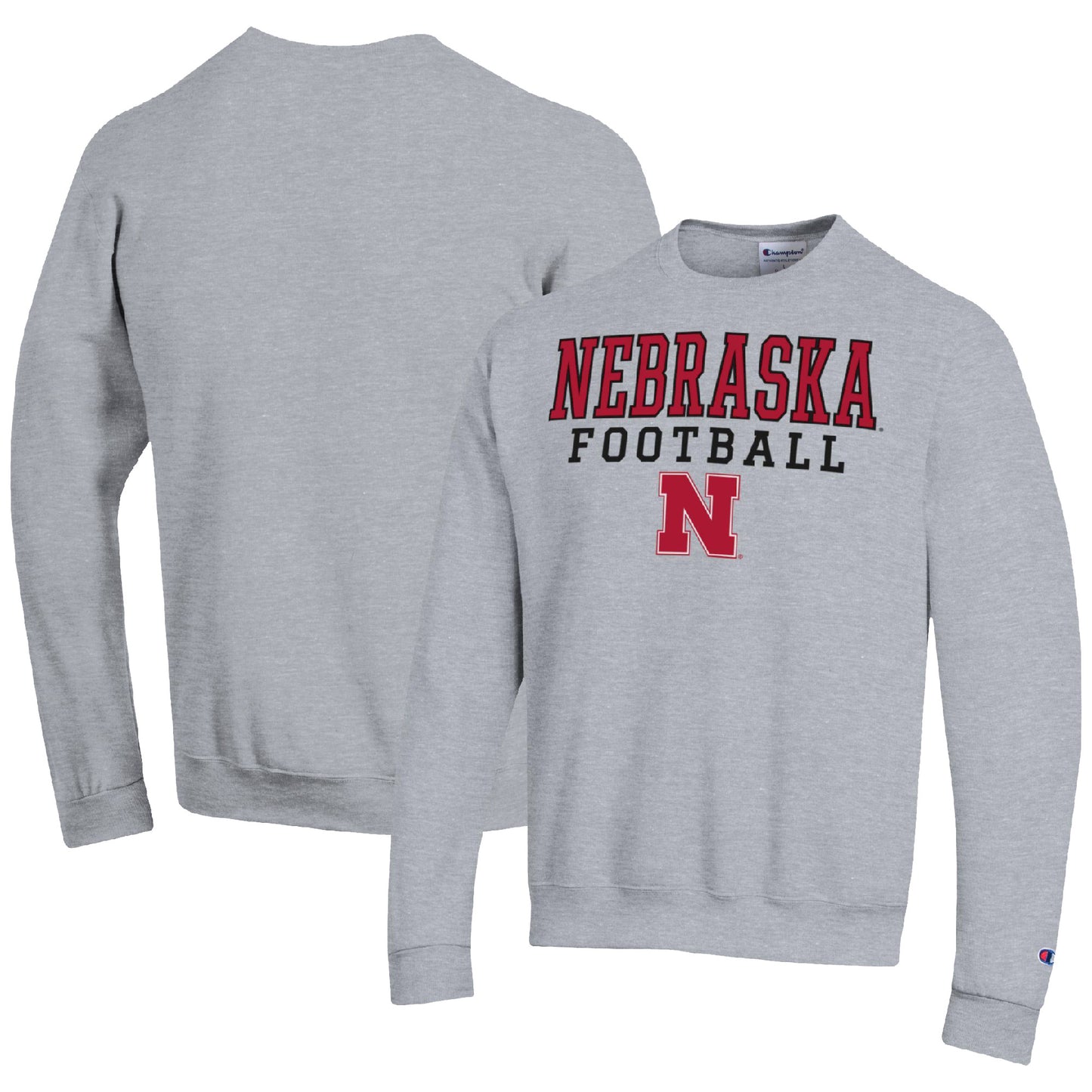 Men's Champion Heather Gray Nebraska Huskers Football Stacked Pullover Sweatshirt