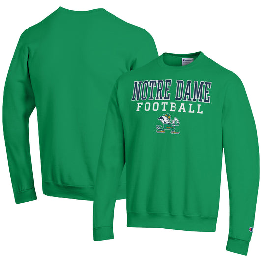 Men's Champion Green Notre Dame Fighting Irish Football Stacked Pullover Sweatshirt