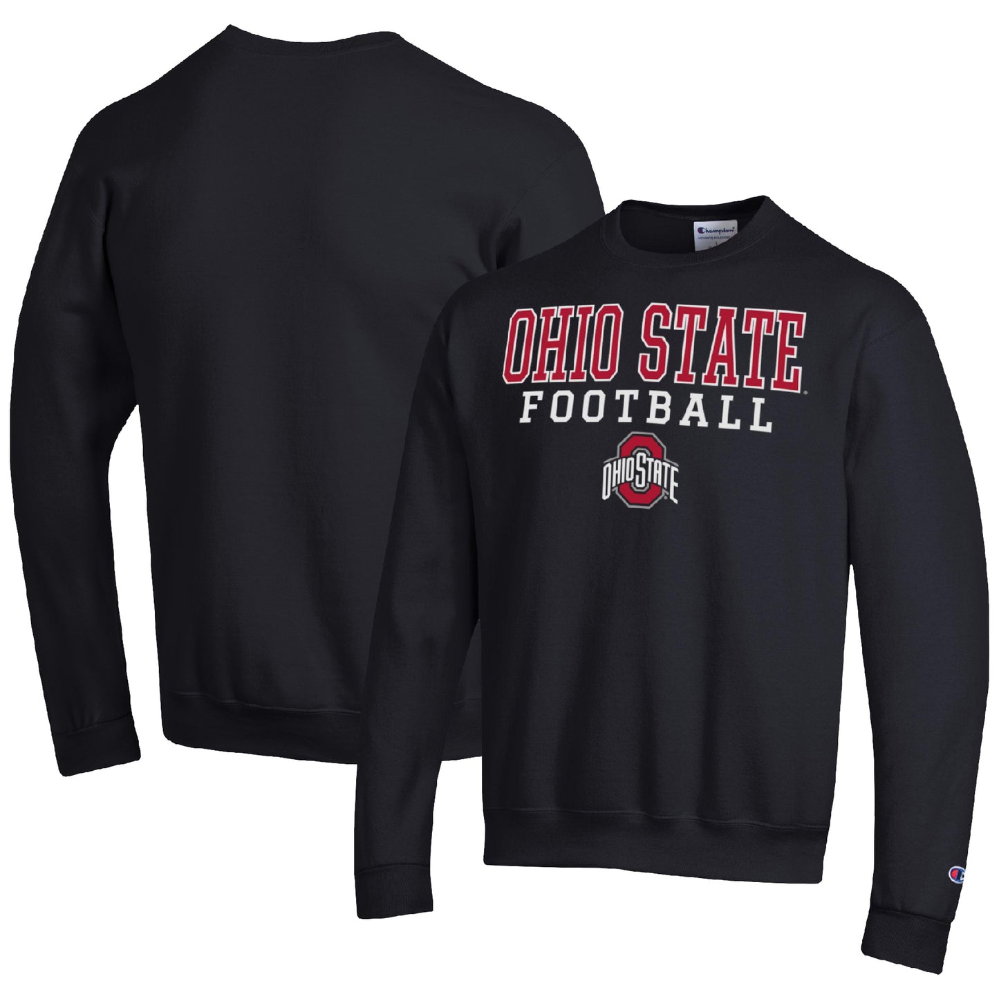 Men's Champion Black Ohio State Buckeyes Football Stacked Pullover Sweatshirt