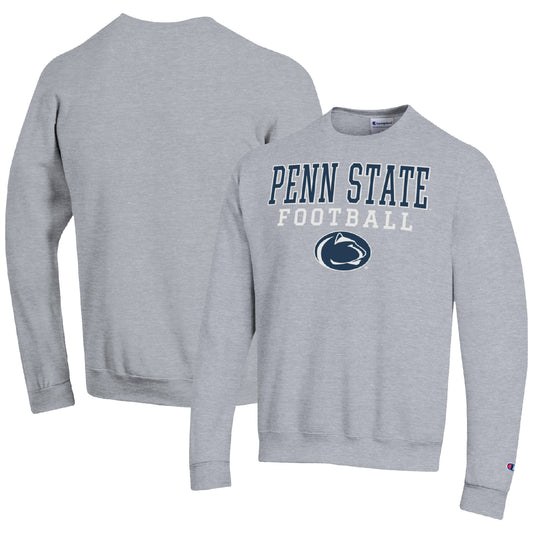 Men's Champion Heather Gray Penn State Nittany Lions Football Stacked Pullover Sweatshirt